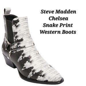 Steve Madden Chelsea Snake Print Western Boots Windy Black & White Size 6